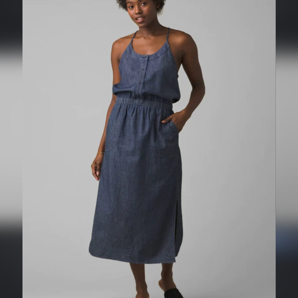 PrAna Sky Haven Denim Midi Dress with Pockets Size XL